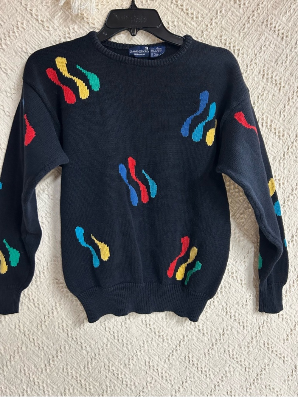 Black Multicolor Abstract 100% cotton Crewneck Sweater